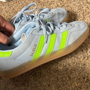 Adidas Gazelle Sky Blue with Neon Yellow Stripes